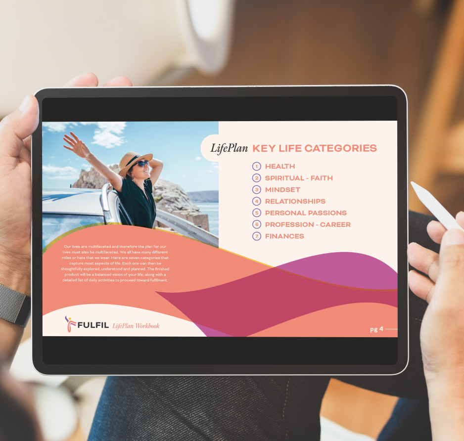A man viewing the Fulfil Lifeplan Workbook on his tablet